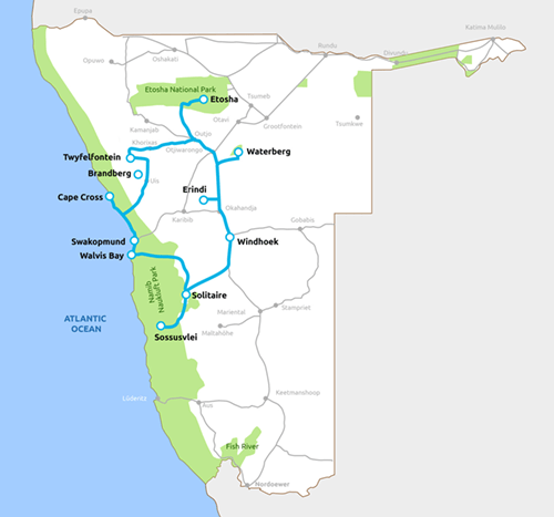 Namibia Highlights Tour Map